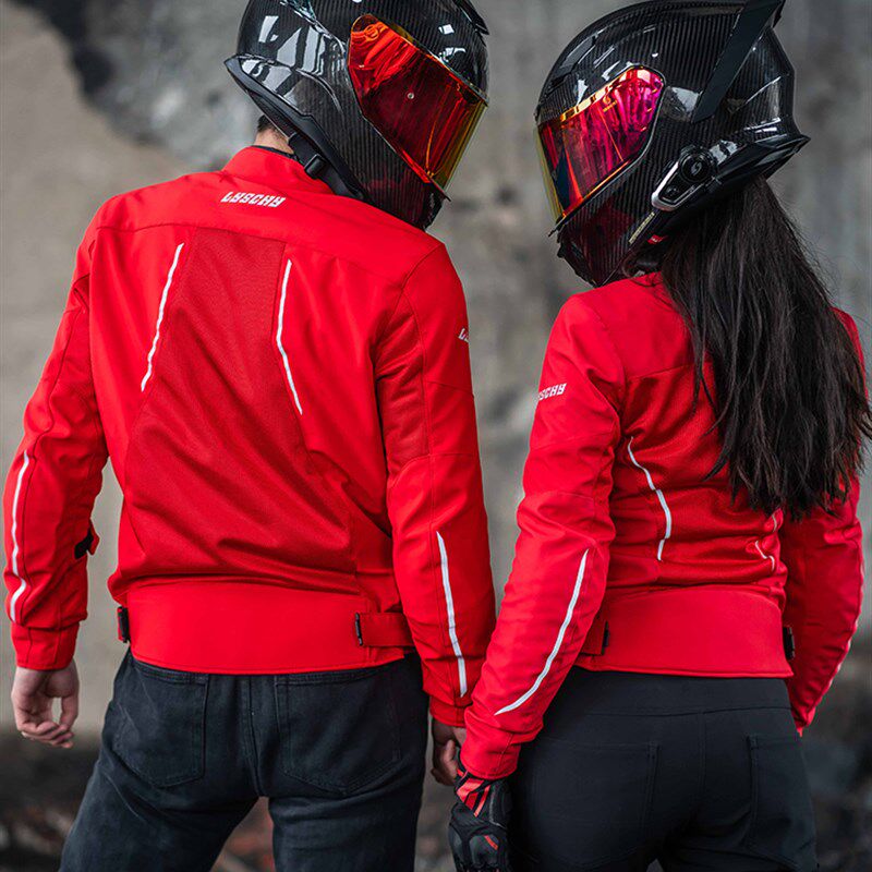 雷翅摩托车骑行服夏季网眼透气防摔男女机车赛车服休闲通勤红色