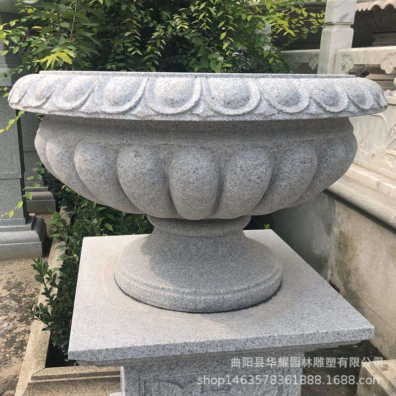 石雕花岗岩欧式花盆汉白玉花钵青石户外庭院别墅小区门口花盆