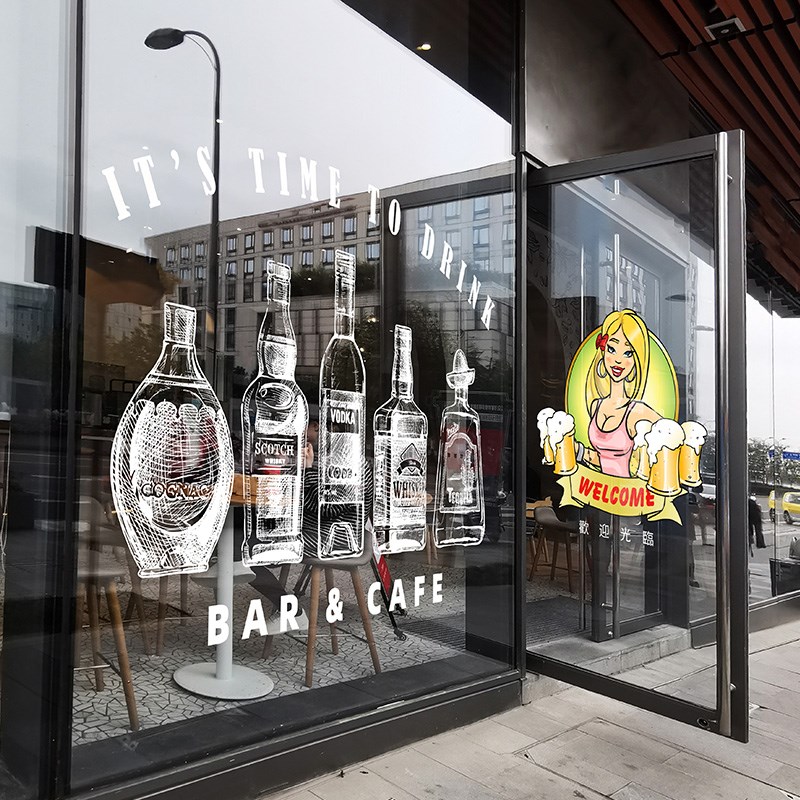 酒吧装饰画玻璃贴纸音乐餐厅创意涂鸦BAR烧烤店啤酒广告海报静电