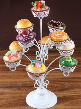 树形纸杯蛋糕架白色铁艺点心架欧式婚庆甜品台杯子蛋糕展示架11杯