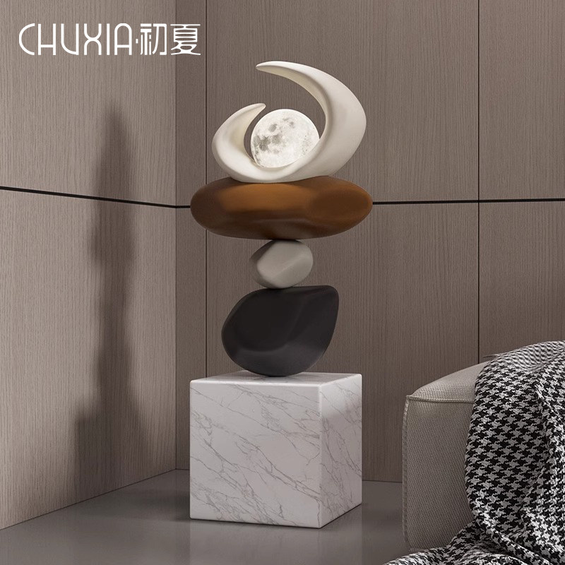 石头摆件客厅大型落地软装饰品高级感艺术乔迁