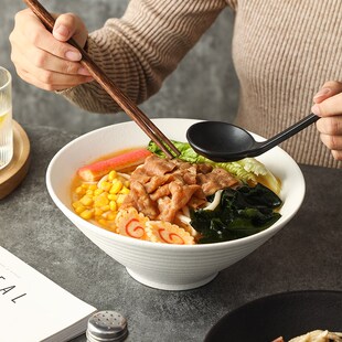 日式陶瓷碗 家用大号拉面碗黑白面条汤碗海碗餐具套装商用斗笠碗