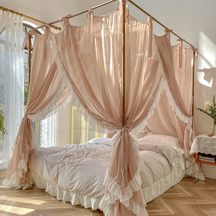 2021新款 架子床民宿床幔 公主防尘亚麻宫廷落地蚊帐1.8m床家用老式