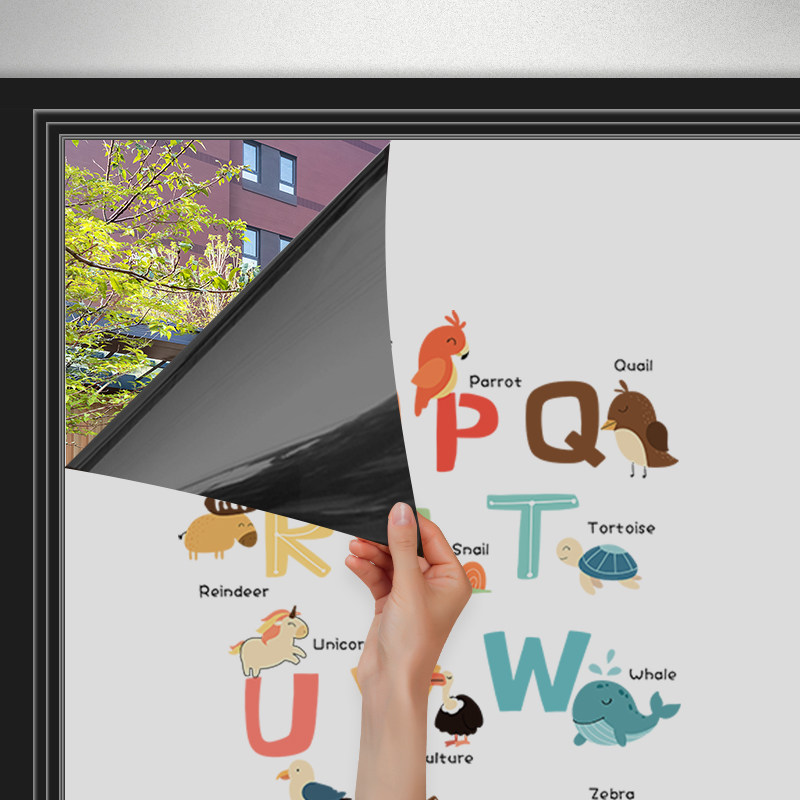 儿童房整体橱柜窗贴防走光拉门贴磨砂玻璃贴纸遮光膜不透明英文