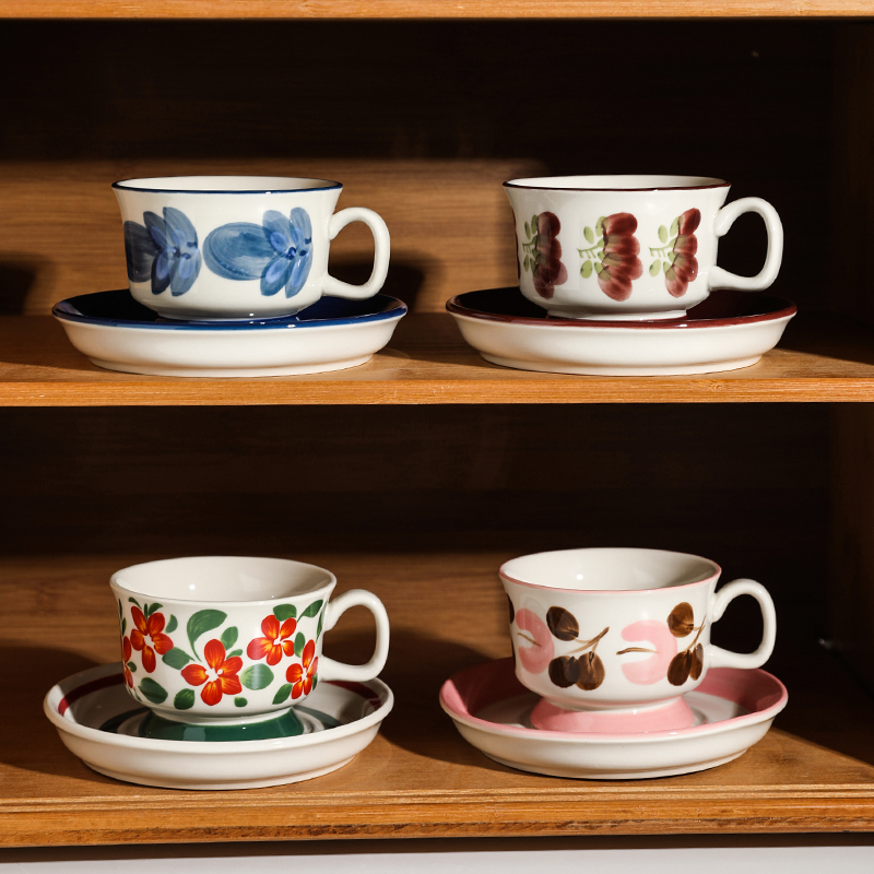 舍里 咖啡杯碟套装精致法式手绘设计感复古下午茶杯中古咖啡杯子