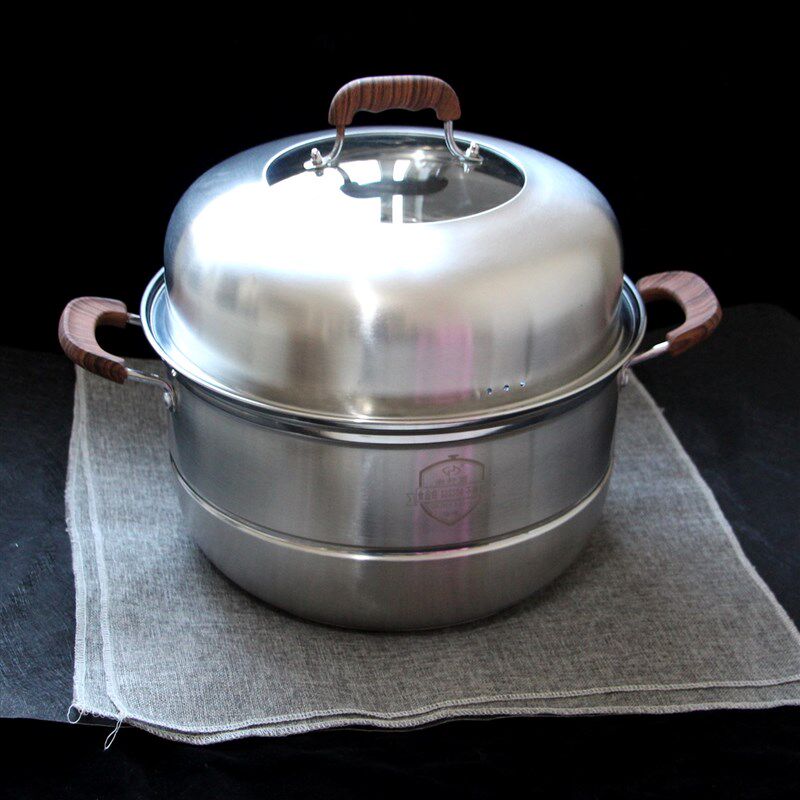 304不锈钢两层大蒸锅加厚加深蒸鱼蒸馒头双层三层多用锅复底30cm