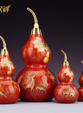 铜欣祥彩绘黄铜五福临门葫芦摆件开口客厅玄关酒柜装饰工艺品乔迁
