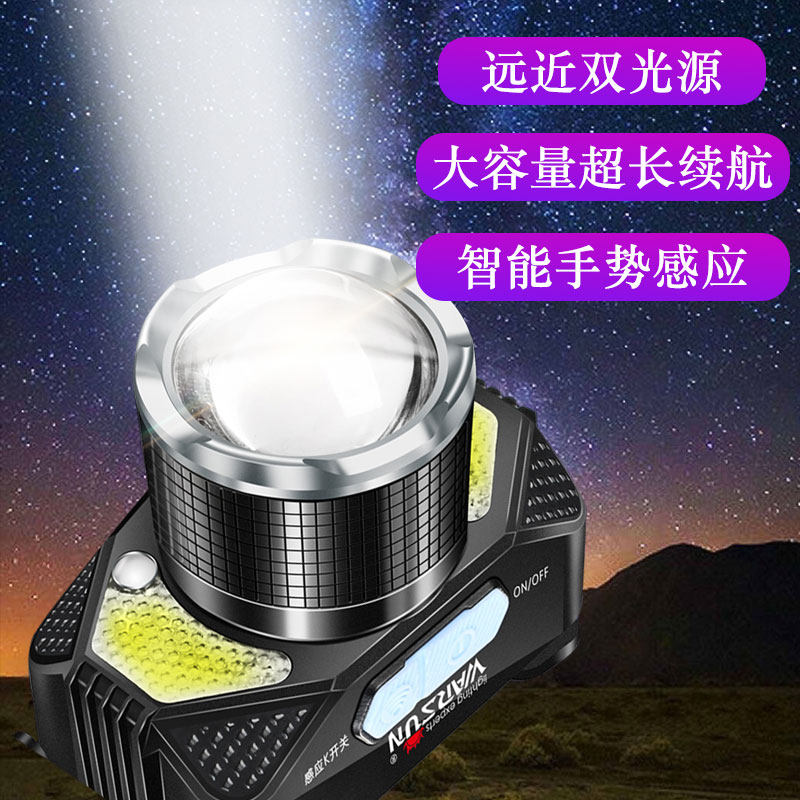 沃尔森W81变焦感应头灯强光充电超亮头戴式电筒超轻夜钓远射钓鱼