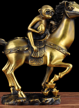 黄铜马上封侯摆件铜马猴子招财摆设家居客厅电视柜装饰品商务礼品