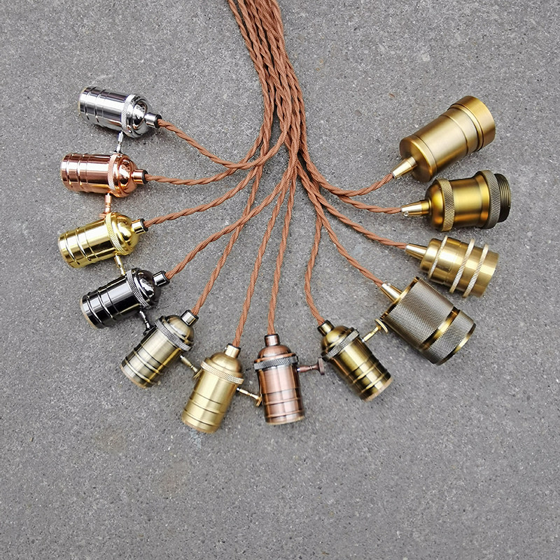 E27螺口纯黄铜灯头悬吊灯底座配件复古灯泡创意吸顶式DIY吊线灯座