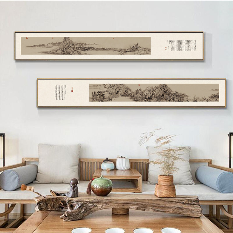 富春山居图仕女图客饰式新厅沙发背景墙装中画餐厅茶室挂画古典长