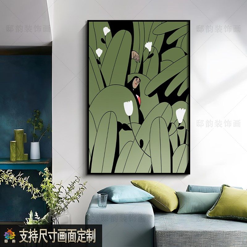 现板客厅饭厅软装挂画民风酒店样代间装饰画侘寂宿过道无框画竖款