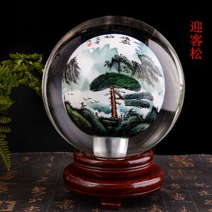 内画水晶球中件松丹花八骏图迎客牡富贵鱼花开富贵五牛图摆式家居