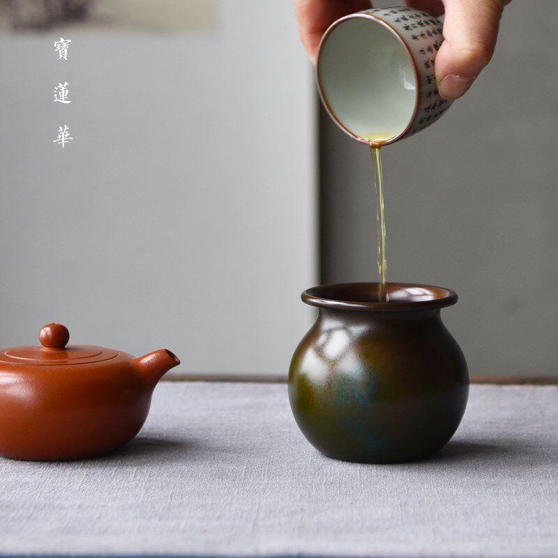 斑斓彩紫铜小水盂 茶滤架子搁架 建水洗茶l洗茶渣斗 茶道配件笔洗