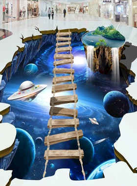 3D立体星空宇宙地贴自粘装饰地面地砖贴画地板贴水泥地三地画贴纸