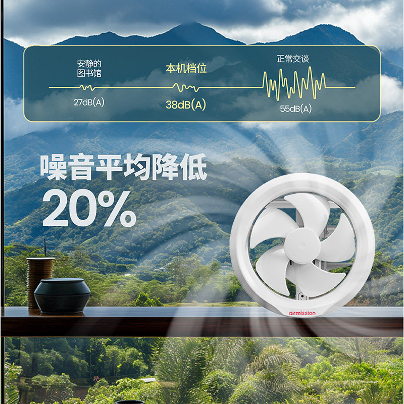 面胜圆环排板玻璃橱窗式美气扇家用厨卫低噪排风圆形变频换气扇