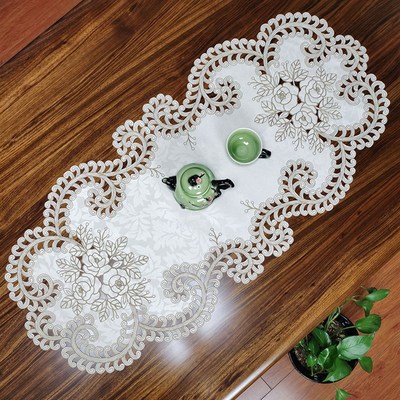 国潮中式欧式实木餐桌布艺绣花桌布茶几巾桌旗桌垫镂空盖巾餐垫