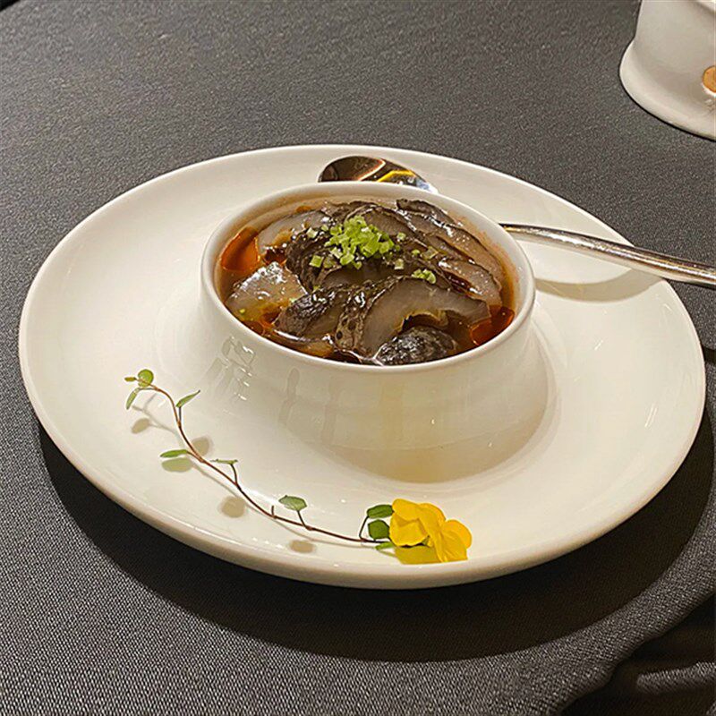 酒店中厨创意卤水盘圆形纯白冷菜摆盘特色中式餐具会所陶瓷凉菜按