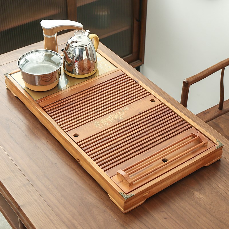 家用办公柯木实木茶盘全自动电磁炉自动抽水一体茶具套装组四合一