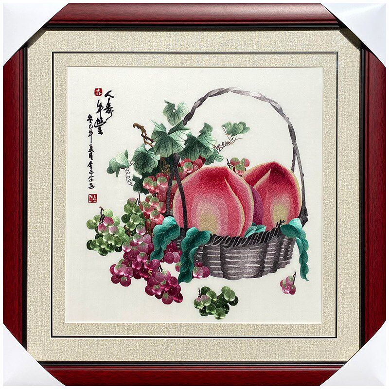 苏州非遗手工祝绣挂画寿桃长辈苏寿厅礼特色刺绣人寿年丰客送书房