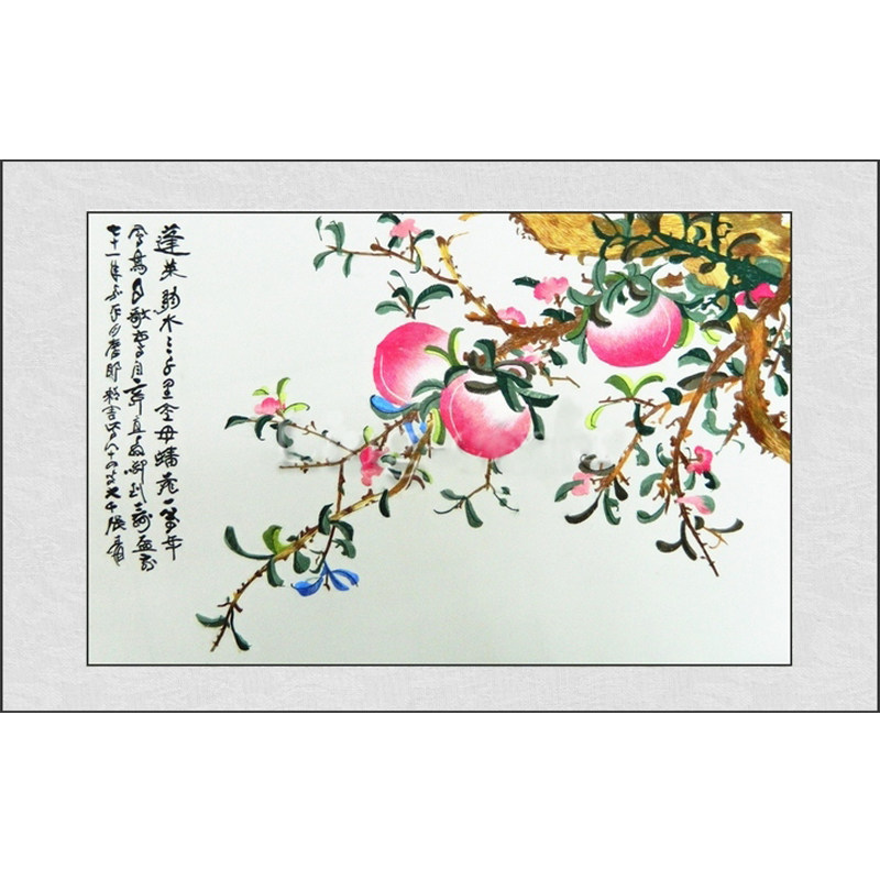 刺绣挂画桃子多福多寿苏绣真丝刺绣成品精品客厅卧室挂画祝寿礼品