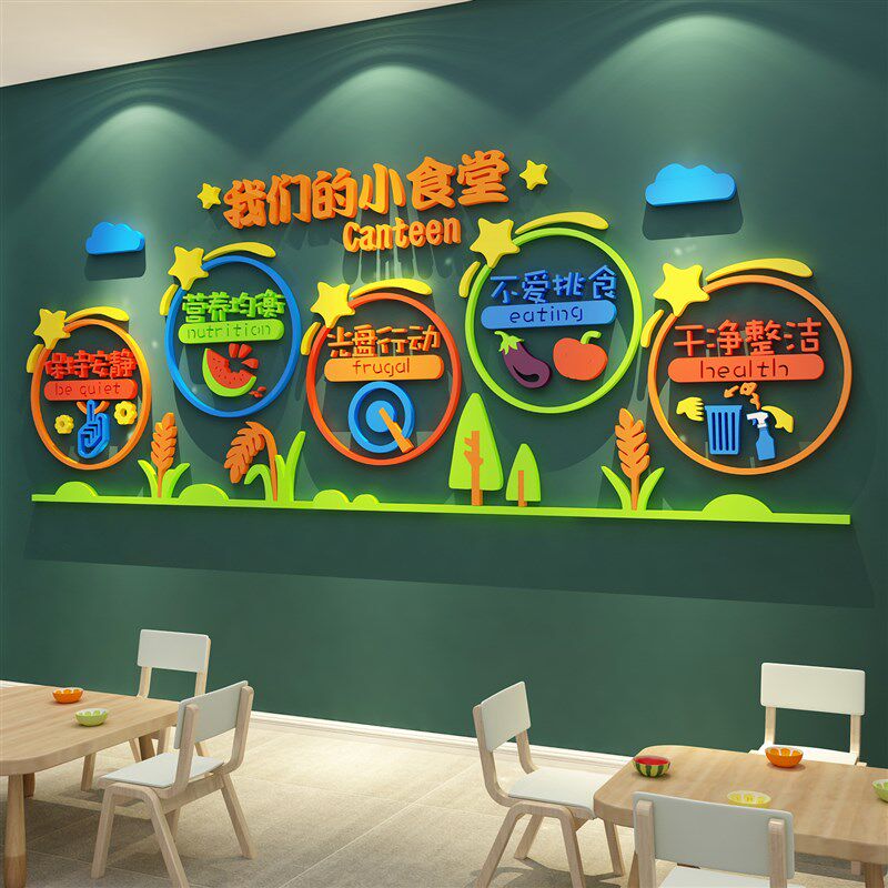 幼儿园食堂文化墙贴午托班小饭桌墙面布置健康营养饮食装饰环创墙