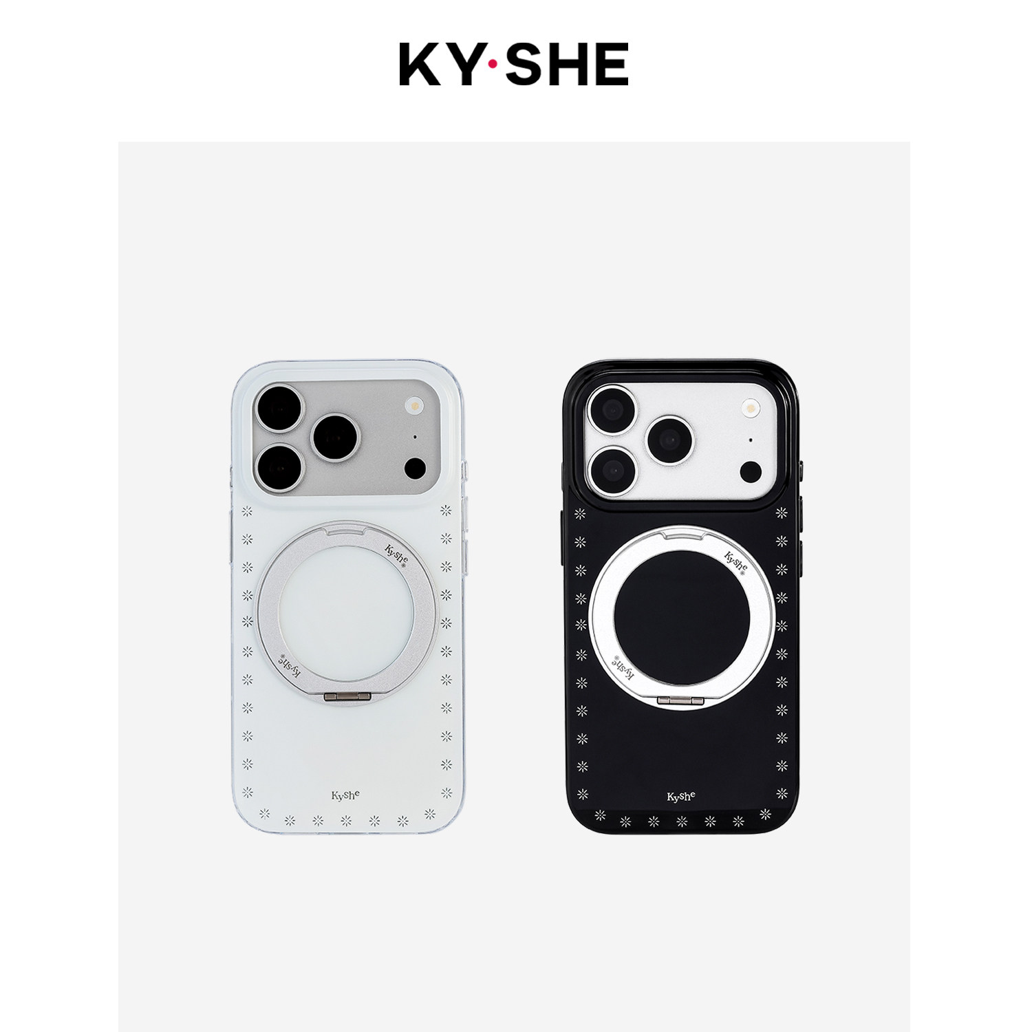 KYSHE简约小花旋转一体360度支架手机壳防摔保护套适用iPhone18/17/16promax高级感ins风全包亮面保护壳子