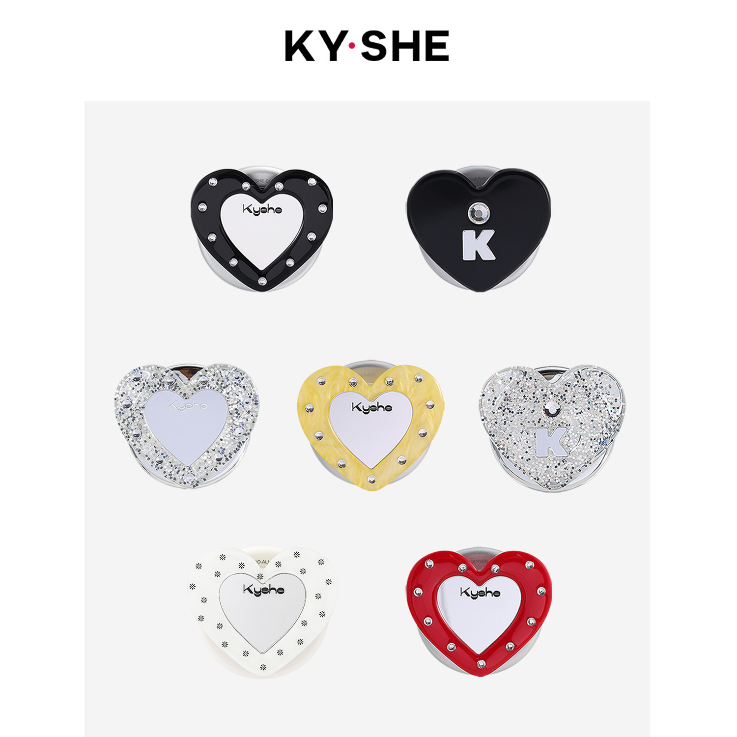 【戚砚笛&曾一萱同款】KYSHE2026新款时髦极简黑色爱心点钻支架磁吸式手机壳气囊支架镜面自拍粘贴式伸缩支架图片