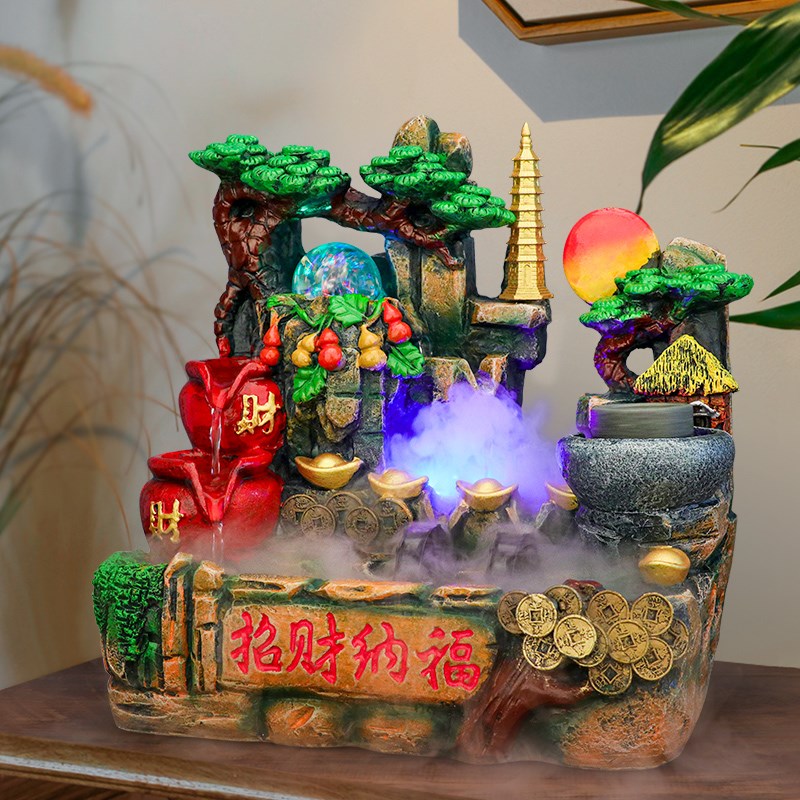 假山流水招财摆水轮喷泉水循环鱼缸家用风厅装饰开业送礼高档客件