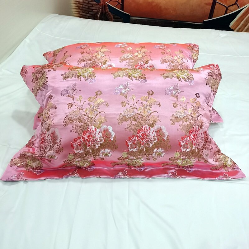 定做丝绸绸缎子枕套结婚80年代真丝一对装婚庆床上用品复古枕头罩
