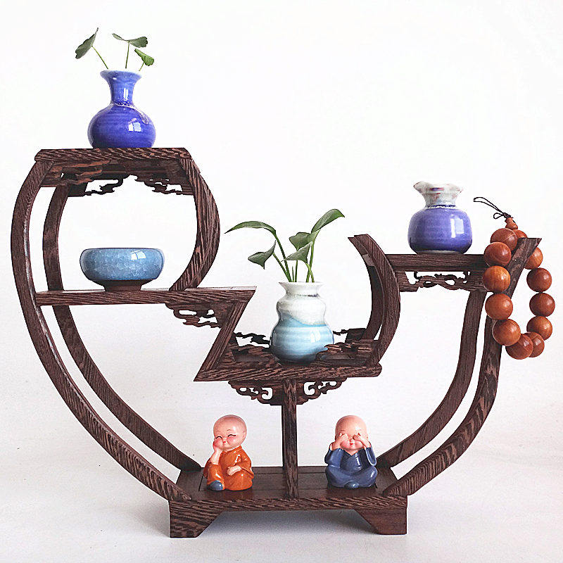 红木鱼形博古架展多宝阁实木景壁茶具架紫砂茶壶架子盆挂小示鸡翅