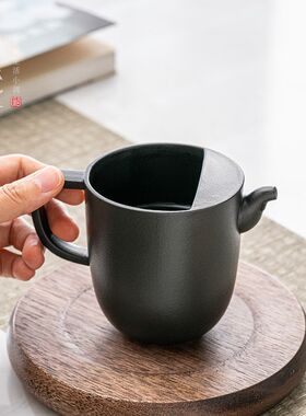 乐在其中公道杯雅致陶器泡茶杯复古风中式粗陶黑陶匀杯家用茶具