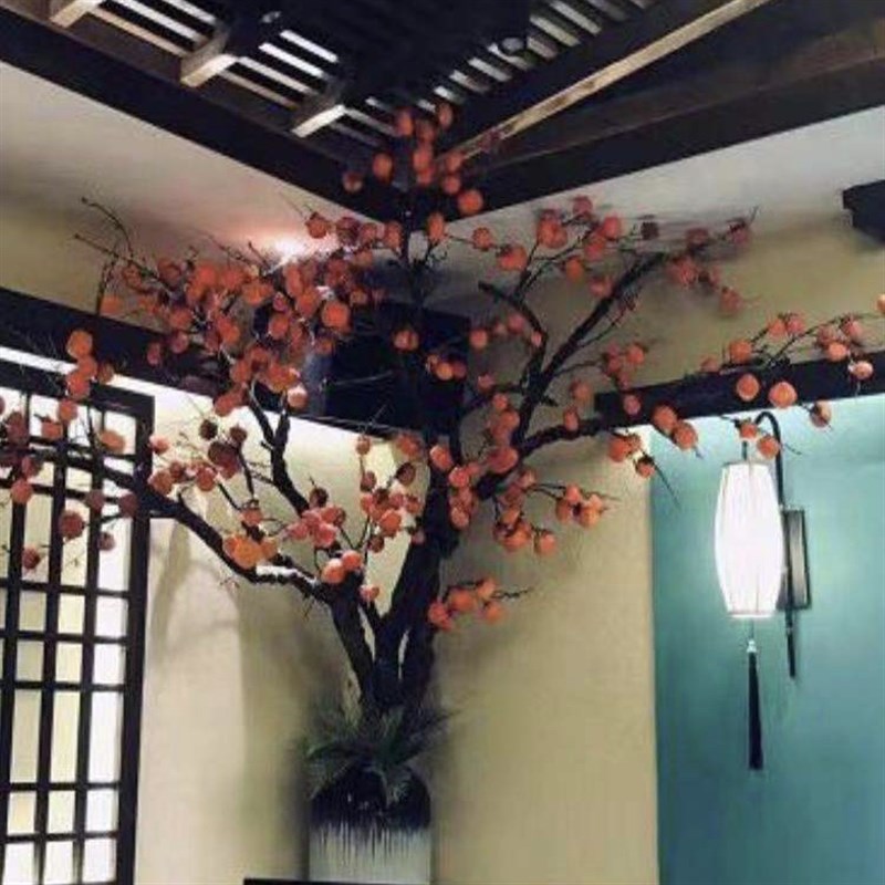新款仿真柿子树假果树中式庭院造景盆景仿真绿植室内装饰树
