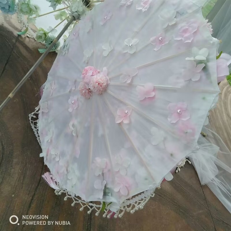 花朵婚礼长具渐变服汉COS洛丽塔古装舞蹈走秀摄影道柄油纸工艺伞