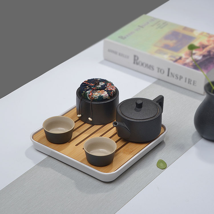 整套茶具套装家用陶瓷一壶两杯黑陶宿舍民宿提梁壶小茶盘茶台茶托