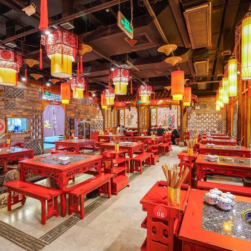 蜀大侠大理石火锅桌商用锅实火锅桌子电磁炉一体火木桌店餐桌直销