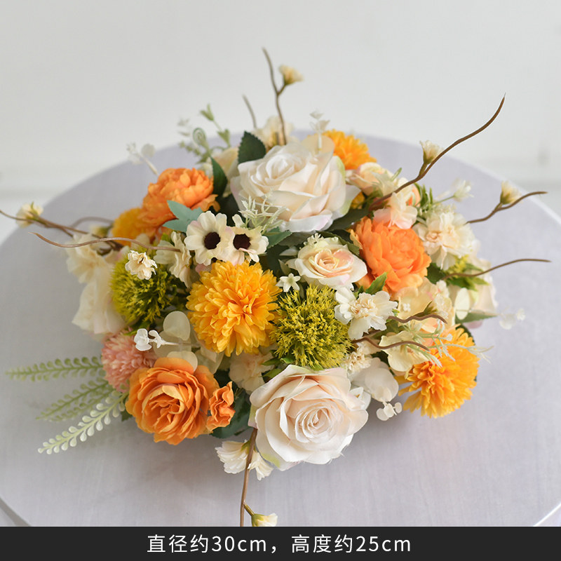 酒店餐厅桌面商务活动客厅茶几圆形小桌花假花桌面摆放装饰花艺