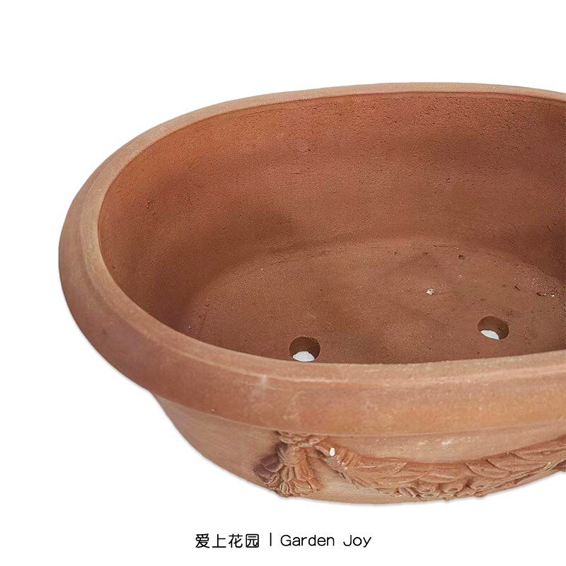 丨荷兰工厂 红陶粗陶花盆 花园装饰摆件 椭圆麦穗浮雕缸