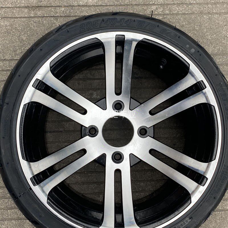 自制四轮卡丁沙滩车205/40-14寸扁平公路轮胎铝轮毂孔114.3/110