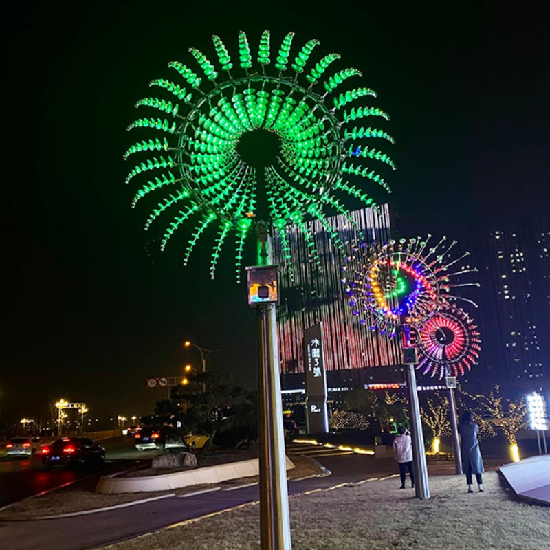 不锈钢风动雕塑景区公园互动游乐设备城市亮化发光风车太阳花造型