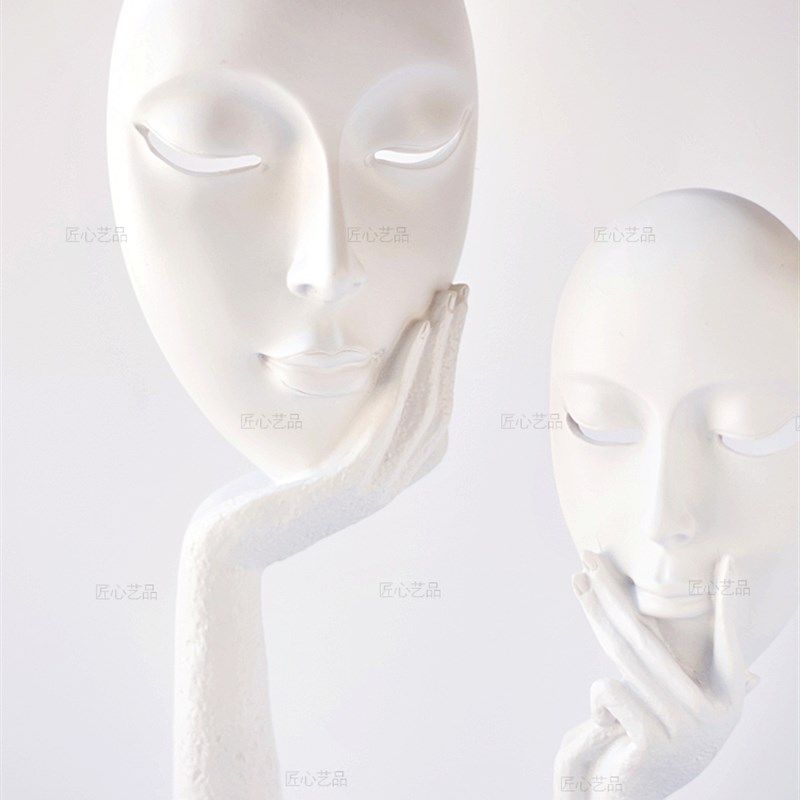 纯白色面具人房谱创意树脂抽象艺术客办卧室家居厅公书脸人脸摆件