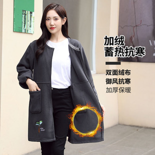 新款冬季加绒加厚罩衣女时尚洋气长袖围裙大人上班超厚工作服外套