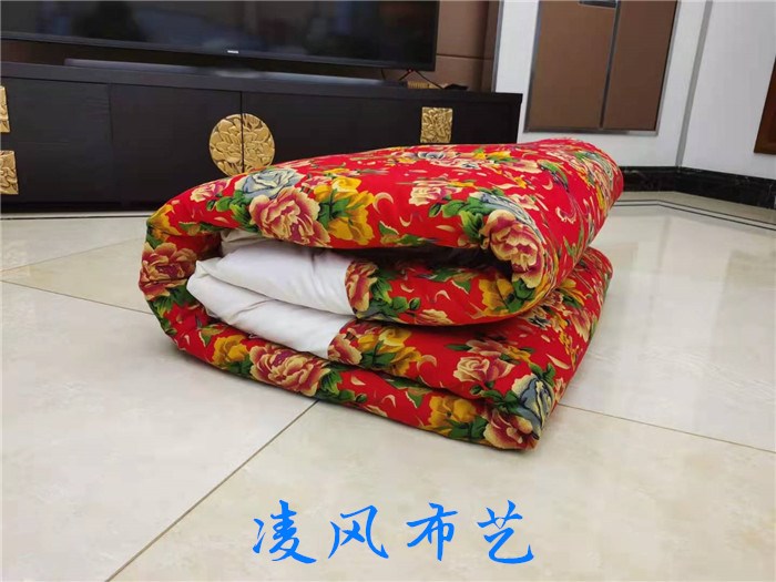 传统怀旧绿土农村结婚大花布凰乡凤红牡丹褥子东北老被套抱枕面料