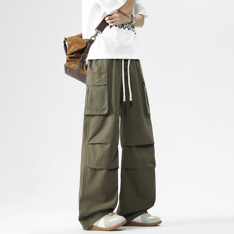 美式街头纯棉工装裤男春秋新款宽松阔腿垂感痞帅休闲百搭直筒长裤,男装,时尚工装裤,淘宝优惠券,粉丝福利购,淘宝优惠卷