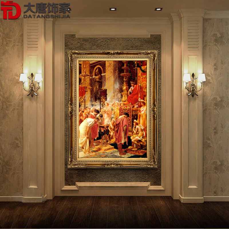 高档玄关画纯手绘欧式宫廷人物油画别墅客厅壁炉挂画名画定制N95