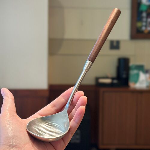 胡桃木小汤勺!304不锈钢分餐勺复古餐厅小火锅公用勺粥勺菜勺子