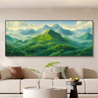 靠背图客厅沙发山景墙壁画无水青山图装饰画巨人山风景挂画山水画