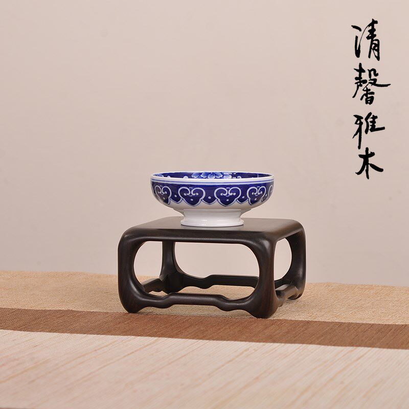 实木紫光檀酸枝摆件微型盆景花瓶古玩玉石中式小方几茶壶底座木托