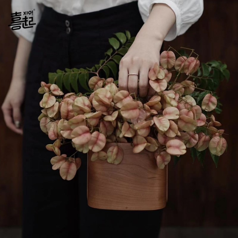 实木木提花篮 曲手创意插花花艺伴手花礼篮杂物收夏小篮子纳克盒