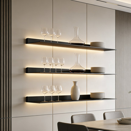 铝合金发光层板LED置物架收纳壁挂墙展示L型搁板书架带灯金属隔板